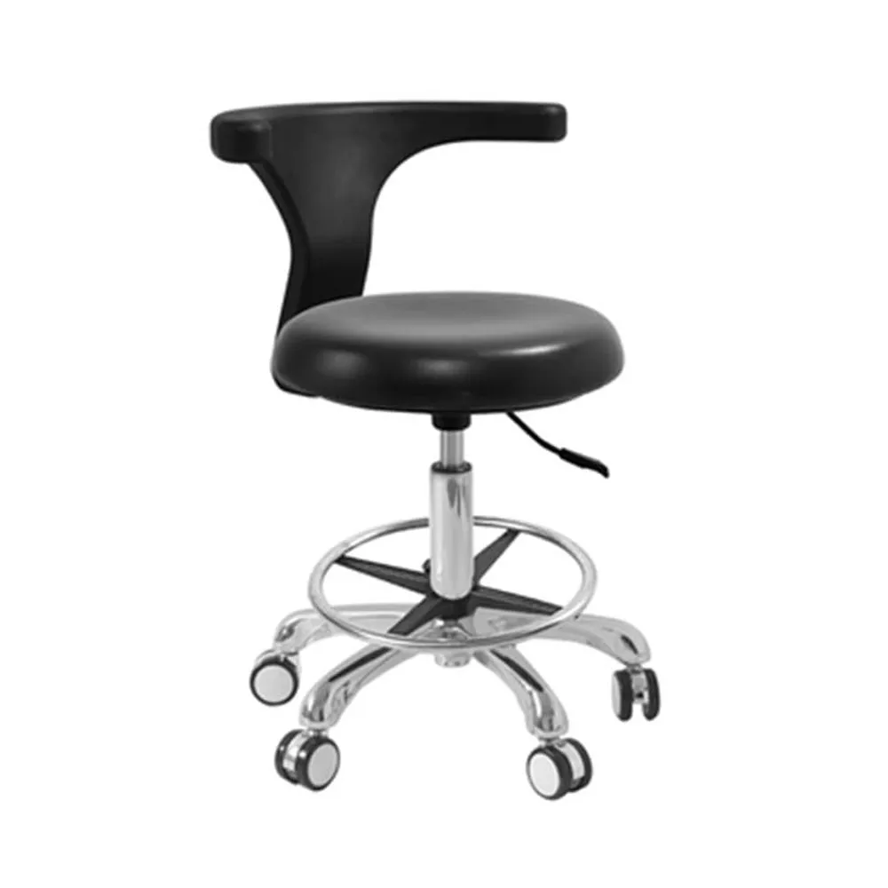 Sparedent Dental Stool With Armrest, Foot Ring and Metal Base - Black           