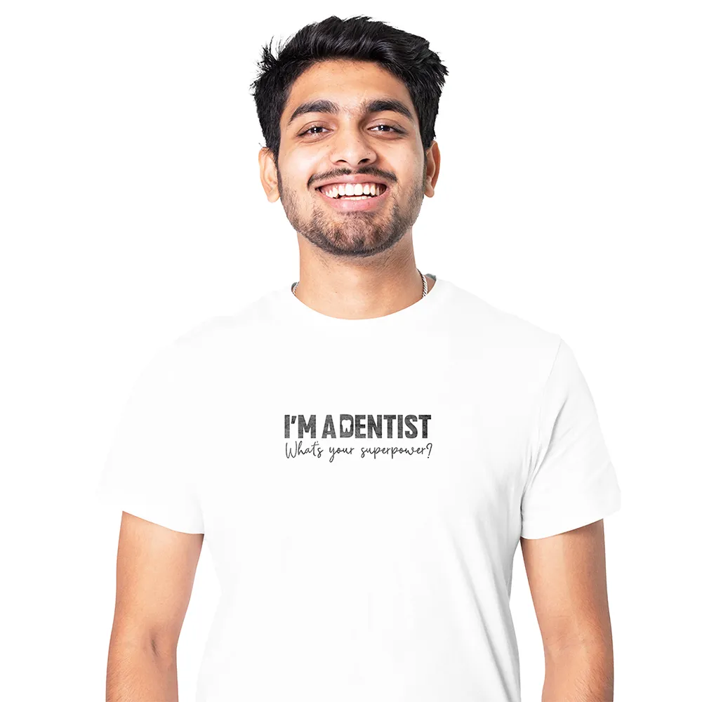 DentiCrew Round Neck Cotton T-Shirts White - I am Dentist