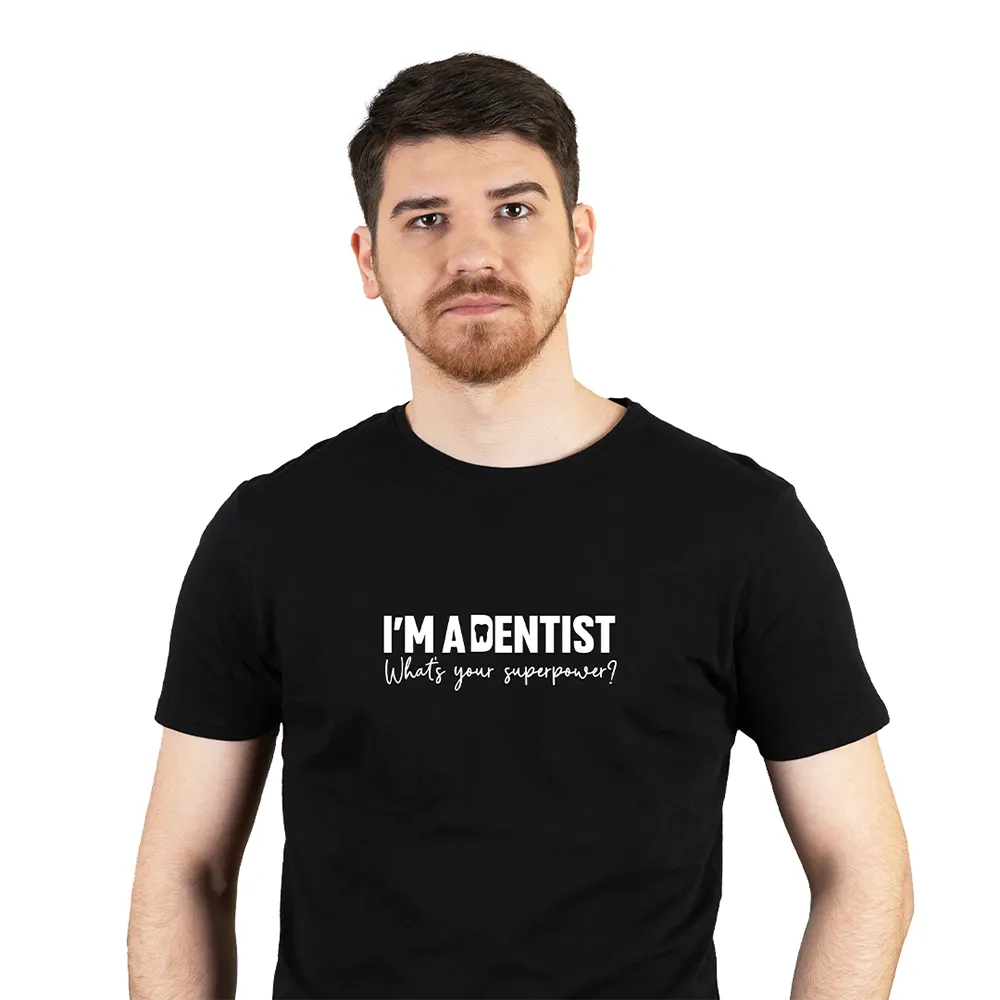 DentiCrew Round Neck Cotton T-Shirts Black - I am Dentist