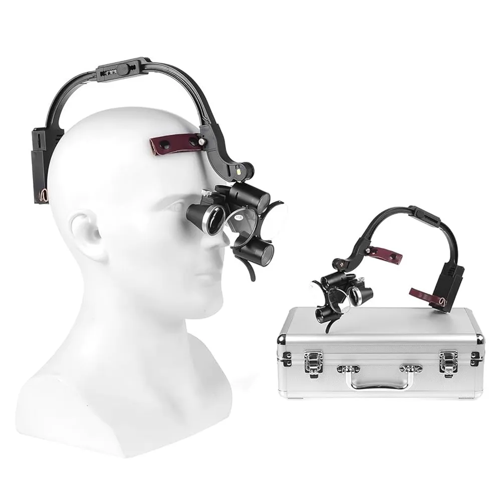 Dental Binocular Loupe 3.5X Magnification with Dual LED Headlight Lamp & Headband