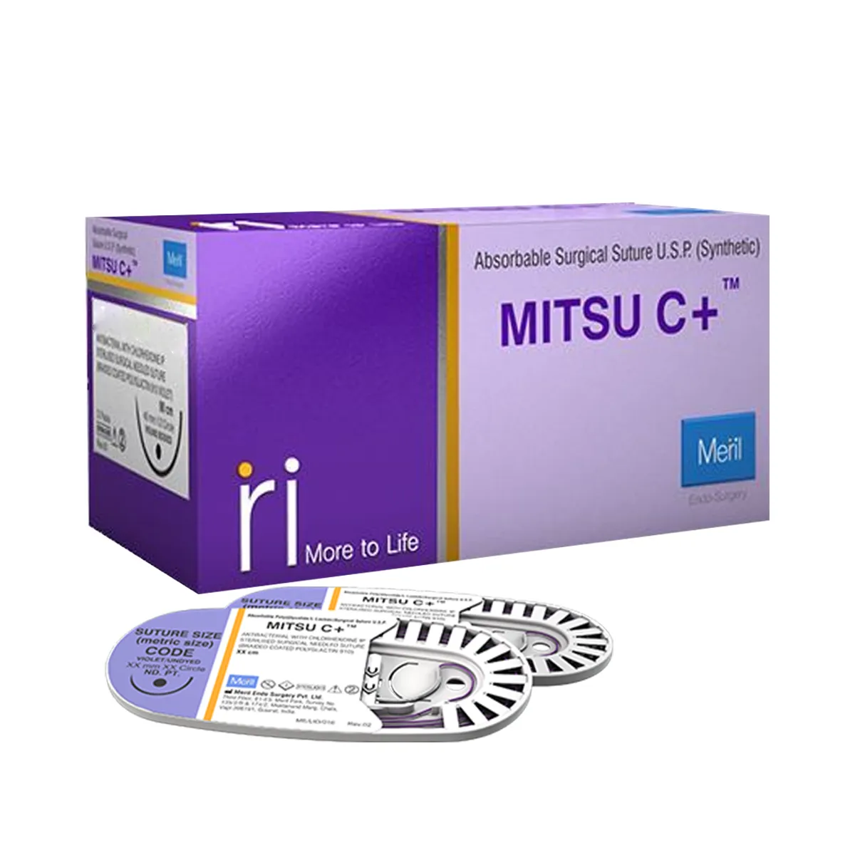 Meril Mitsu C+ #5-0 Polyglactin 910 Suture With Chlorhexidine (PGP50 2303) - Pack of 12