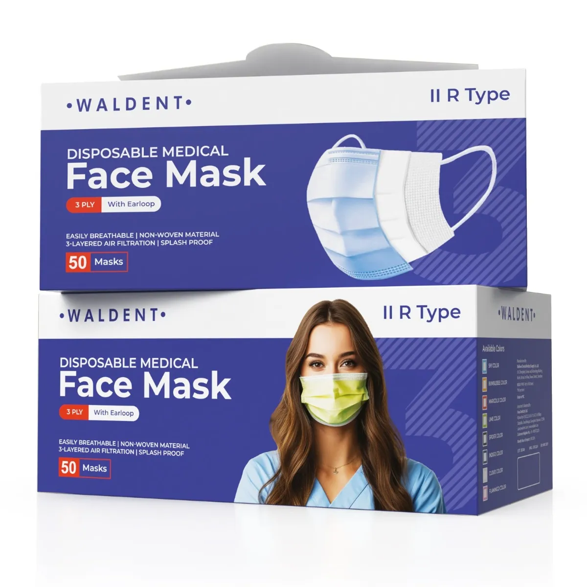  Waldent 3 Ply Mask - Multicolor (Pack of 50)