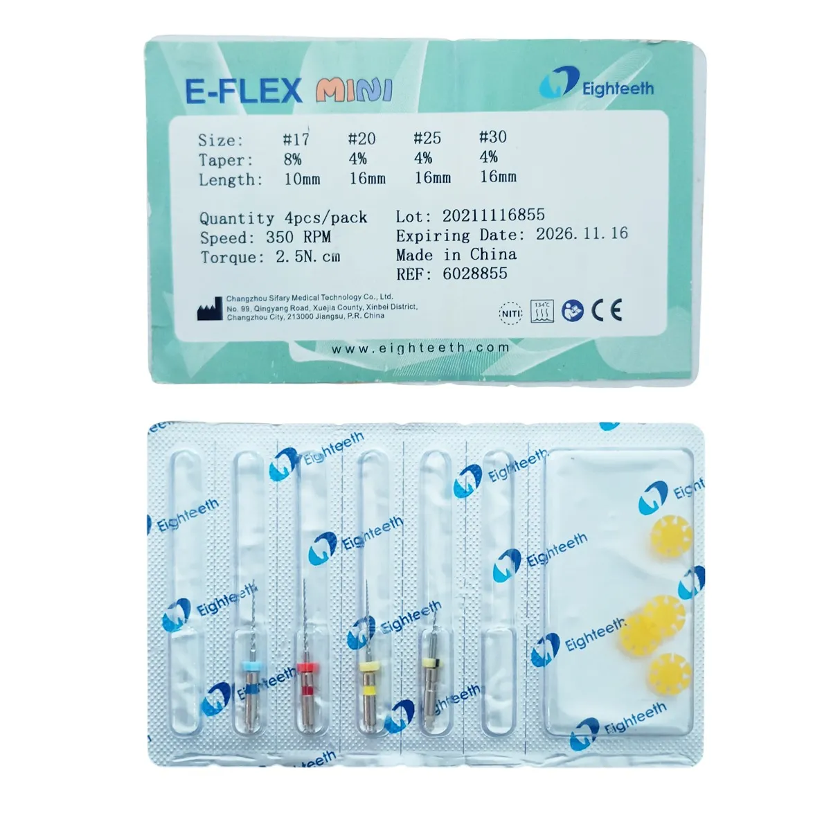 Eighteeth E - Flex Mini Ni-Ti Rotary Files For Kids 16mm Assorted - Pack Of 4