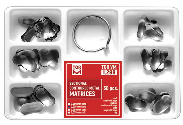TOR Dental Sectional Contoured Metal Matrices 35µm - 100 Pcs + 2 Ring Kit - USA
