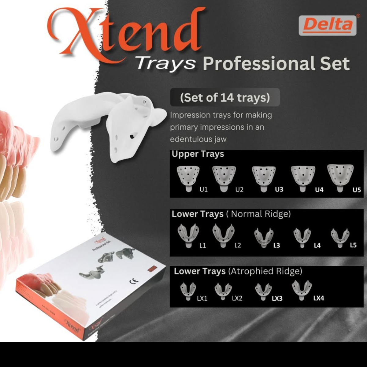 Delta Xtend Trays For Edentulous Impression Professional Set ( Set of 14)