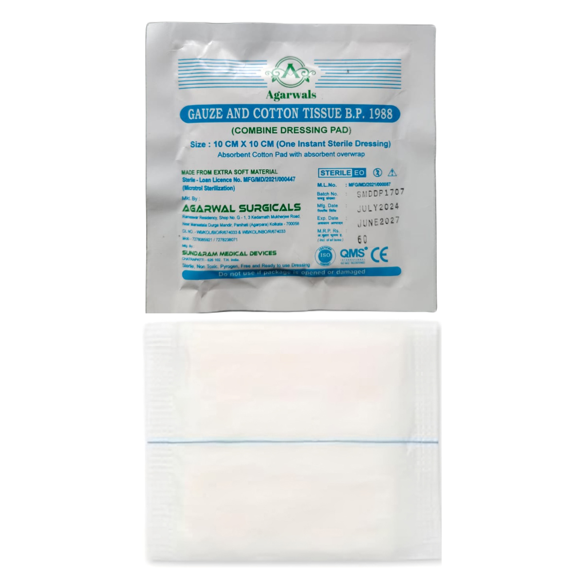 Agarwals Premium Sterile Combine Dressing Surgical Pads 10cm x 10cm