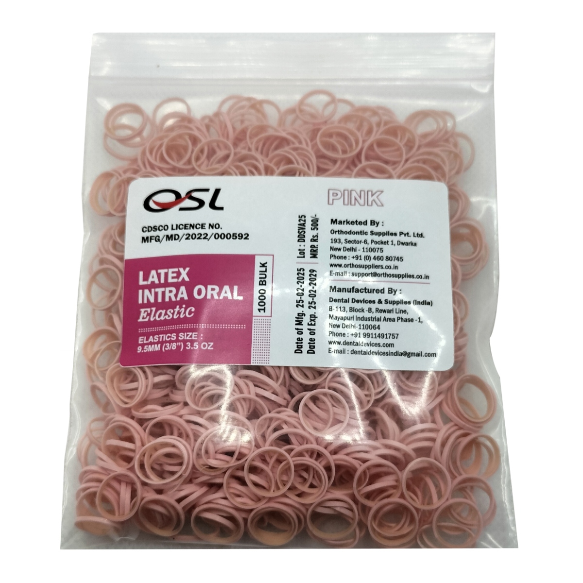 OSL Orthodontic Intraoral Elastic 3/8 - Pink (3.5 Oz)