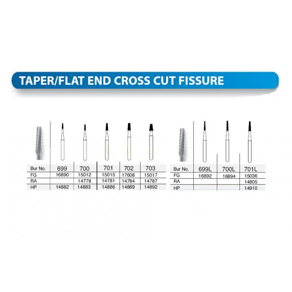 SS White Carbide Bur Taper/Flat End Cross Cut Fissure