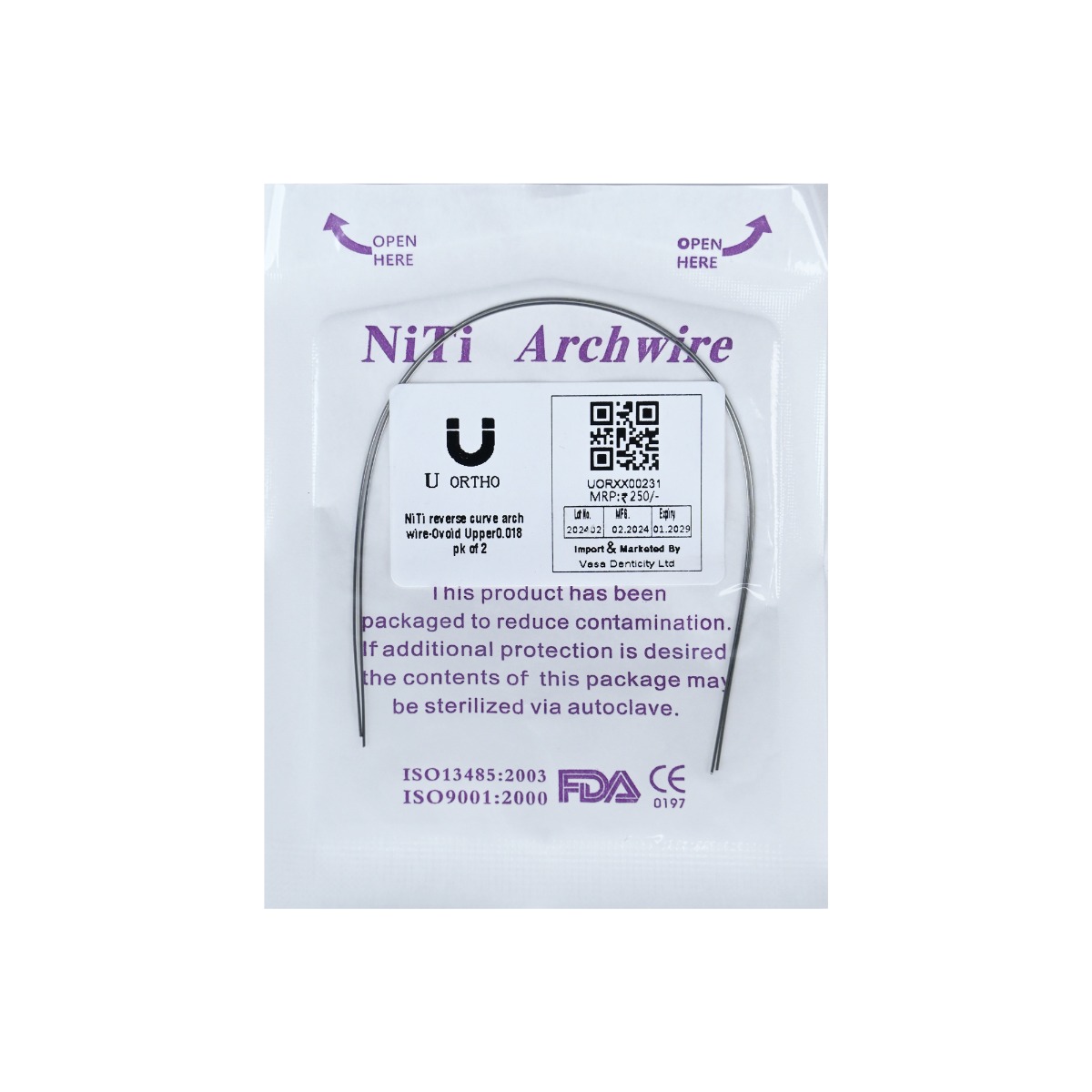 U ortho Niti Reverse Curve Arch Wire-Ovoid