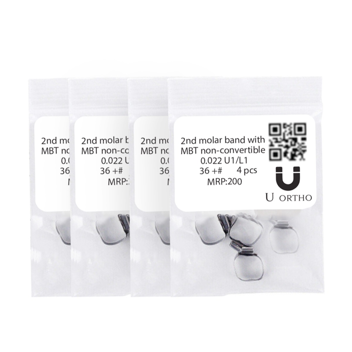 U Ortho Molar Bands Non-Convertible Mbt 0.022 2nd Molar (Pack of 4) -36+-U1L1