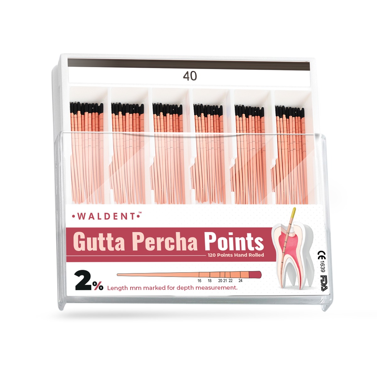 Waldent Gutta Percha Points 2% (Length Marked) #40