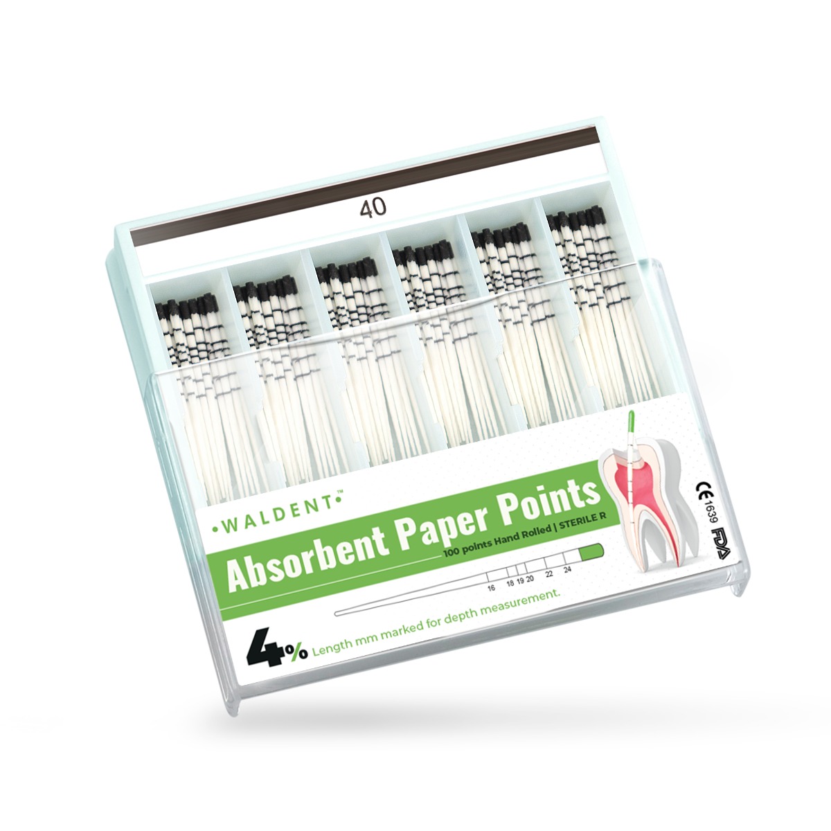 Waldent Paper Points 4% (Length Marked) #40