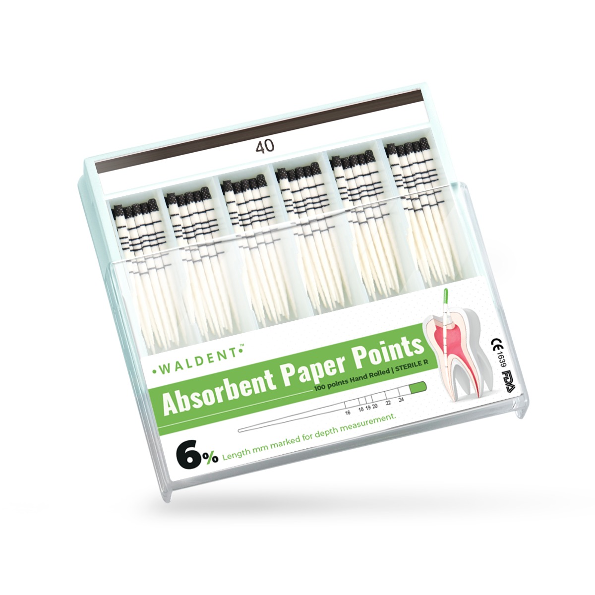 Waldent Paper Points 6% (Length Marked) #40