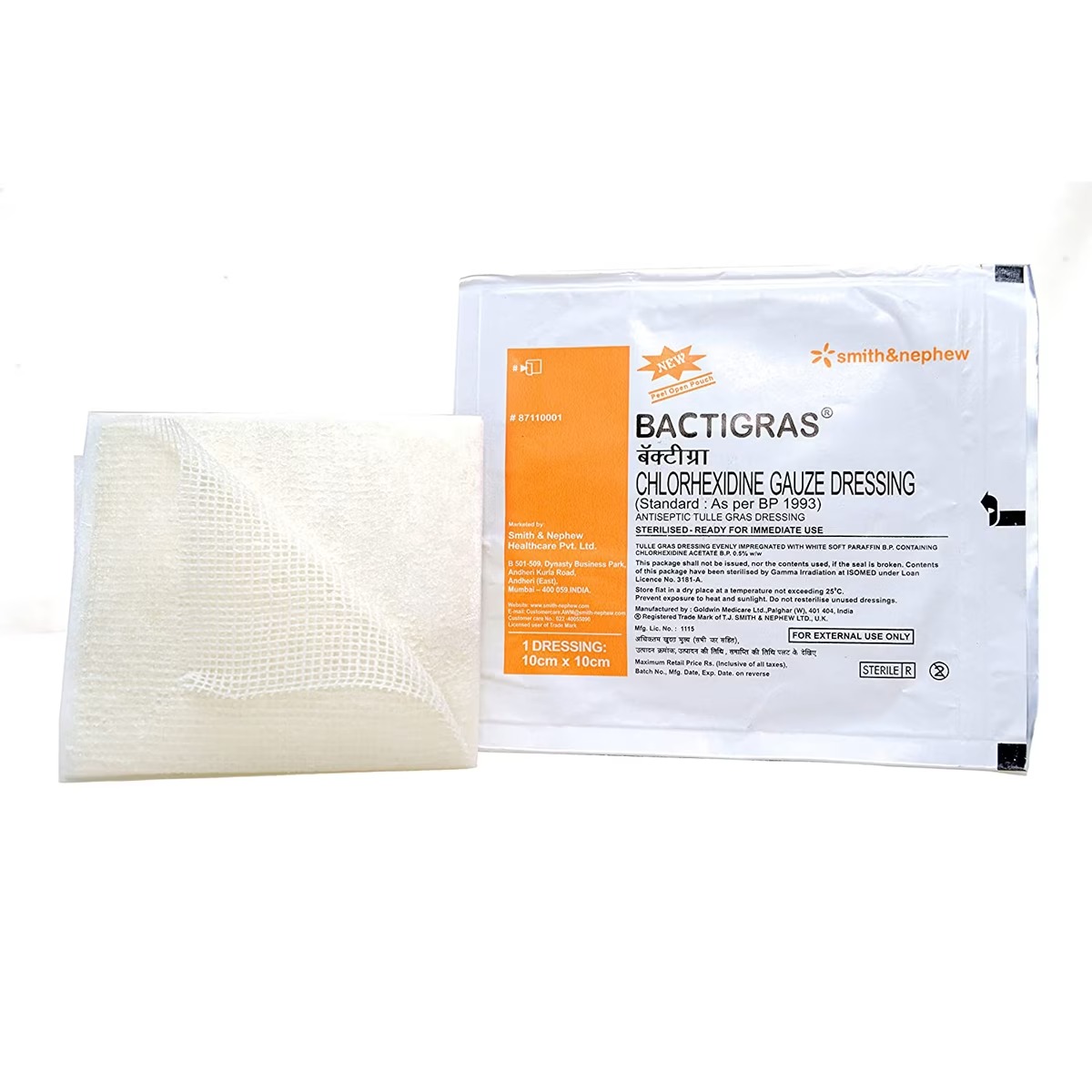 Bactigras - Chlorhexidine Gauze Dressing 10cm x 10cm
