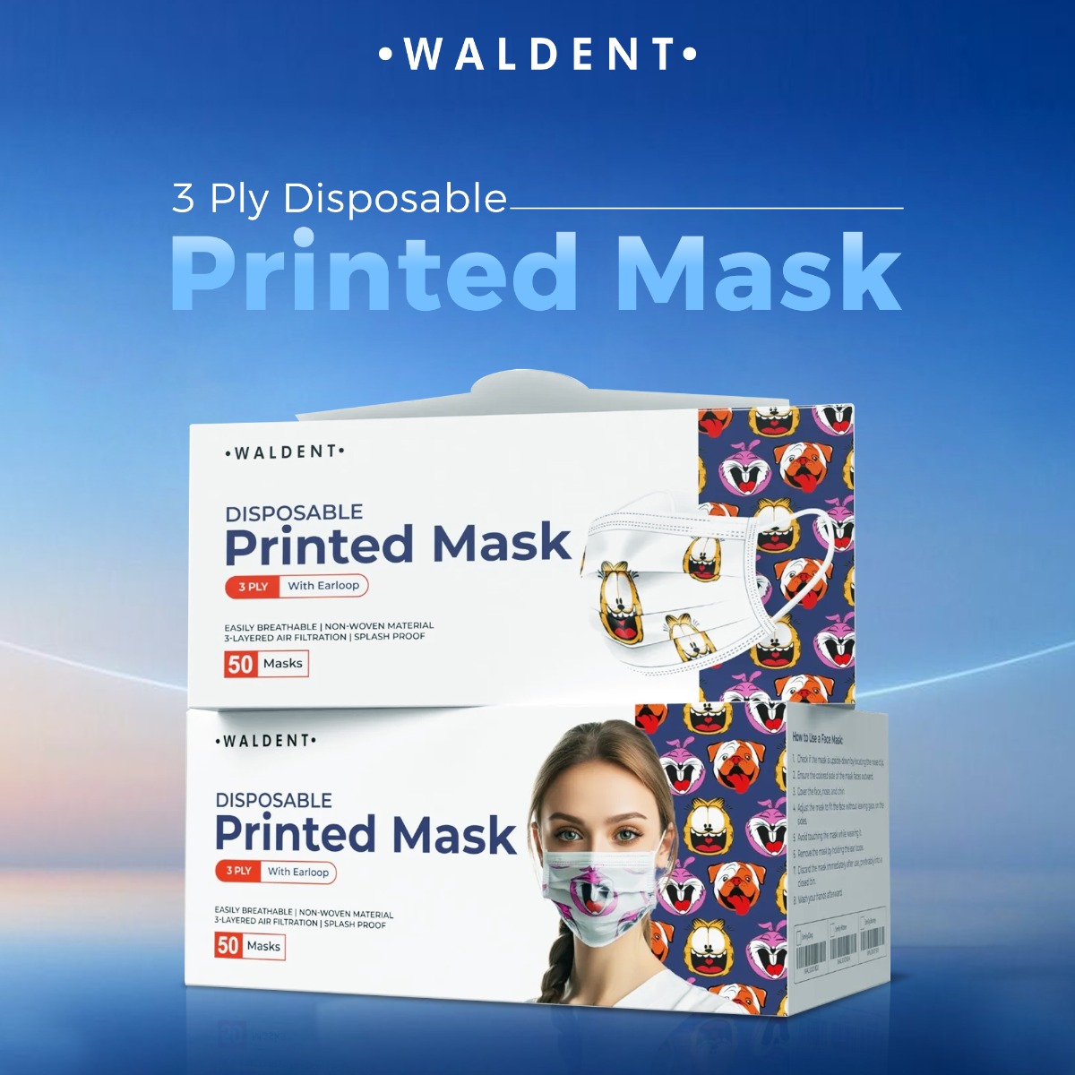 Waldent 3 Ply Printed Mask (Pack of 50)