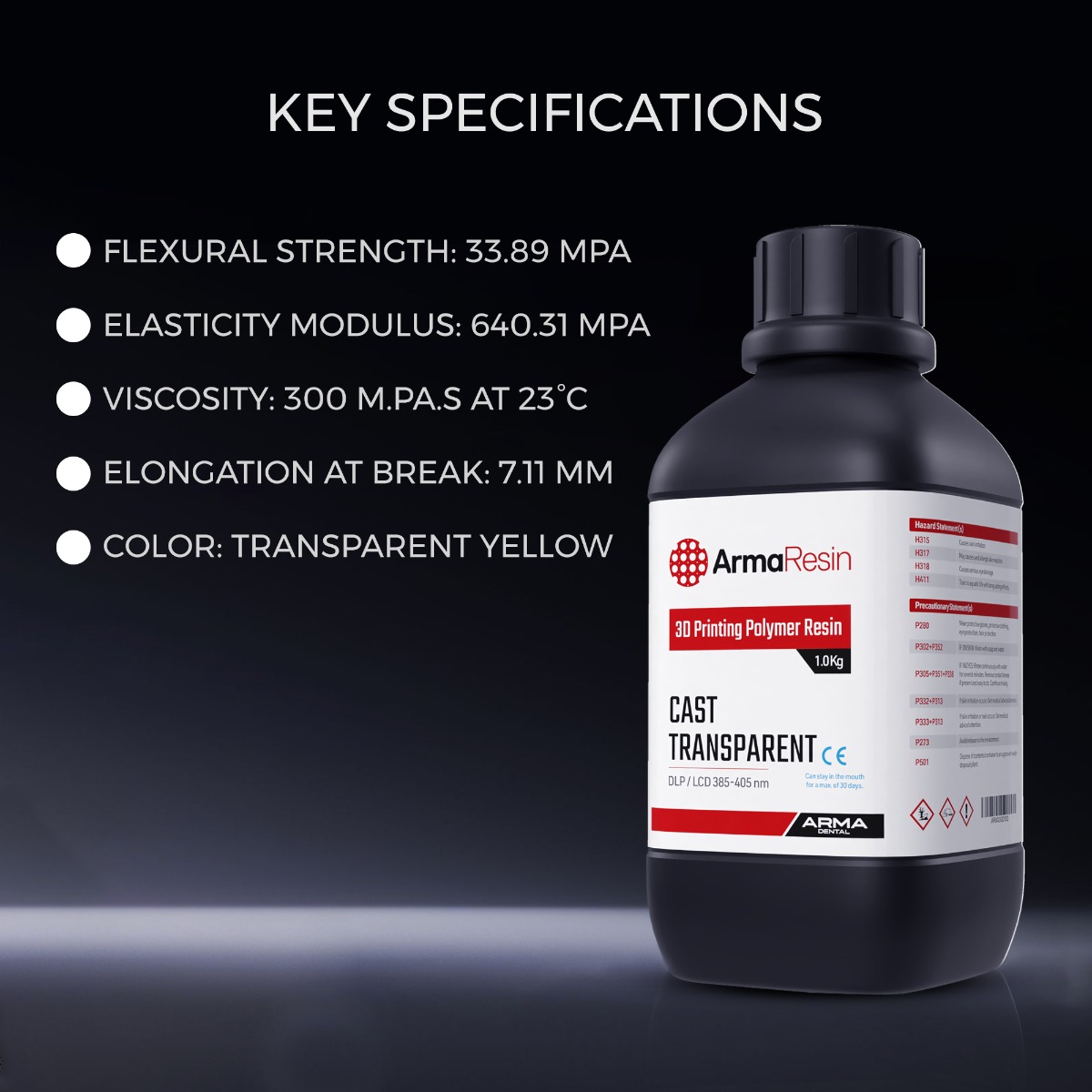 Arma Dental 3D Printing Resin - Cast (1 KG) - Transparent Yellowish (Short Expiry 05-2026)