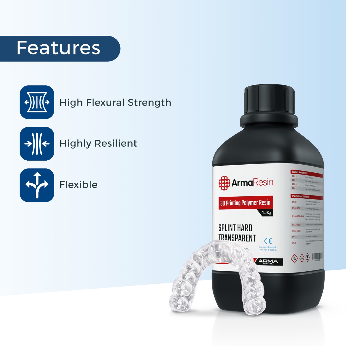 Arma Dental 3D Printing Resin - Splint Hard (1 KG) - Transparent