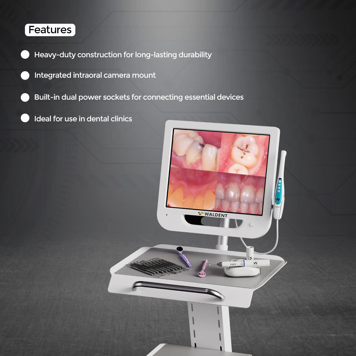 Waldent Heavy-Duty Dental Utility Trolley For Intraoral Camera