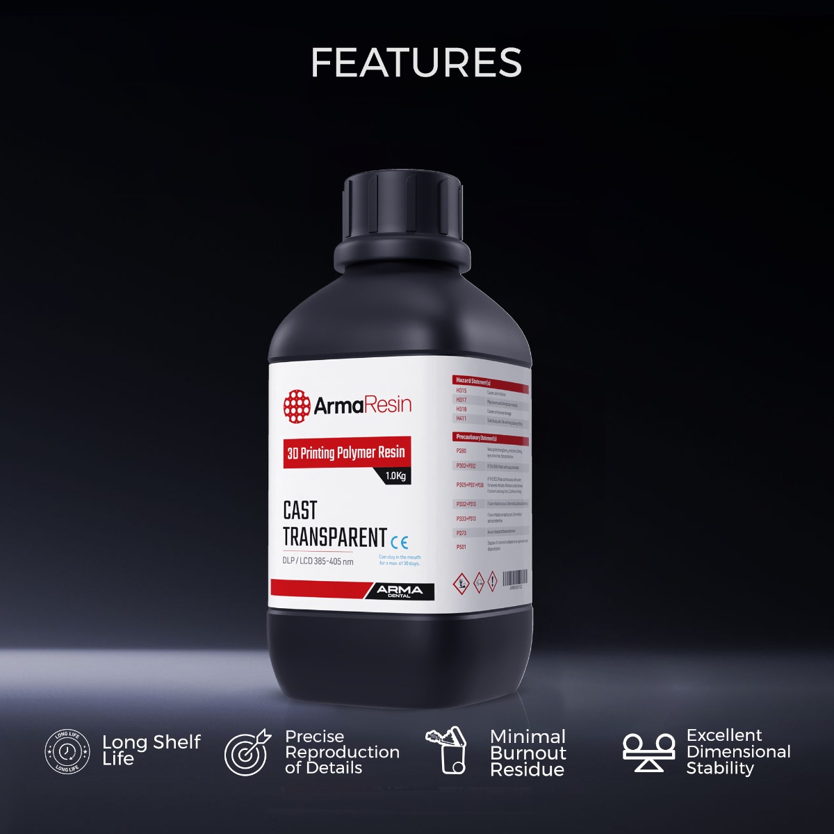 Arma Dental 3D Printing Resin - Cast (1 KG) - Transparent Yellowish (Short Expiry 05-2026)