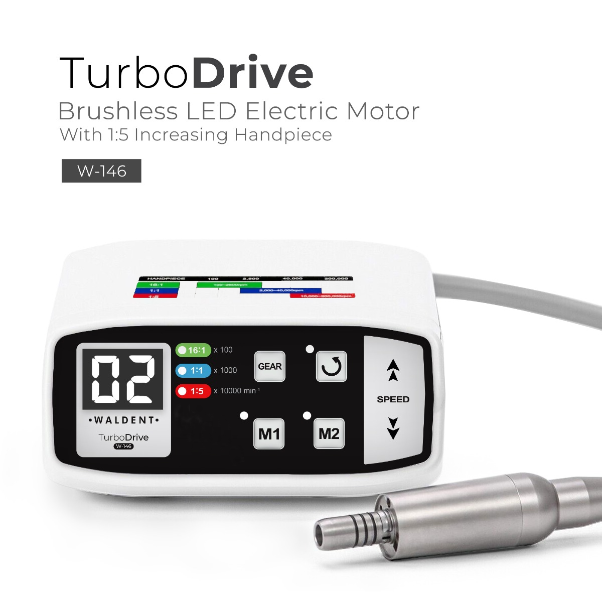 Waldent TurboDrive Brushless LED Electric Motor With 1:5 Increasing Handpiece (W-146)           