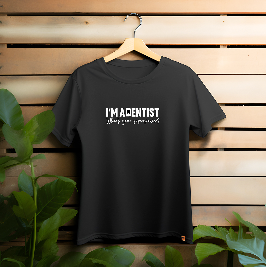 DentiCrew Round Neck Cotton T-Shirts Black - I am Dentist