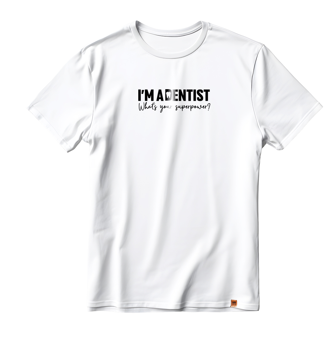 DentiCrew Round Neck Cotton T-Shirt White - I am Dentist (S)