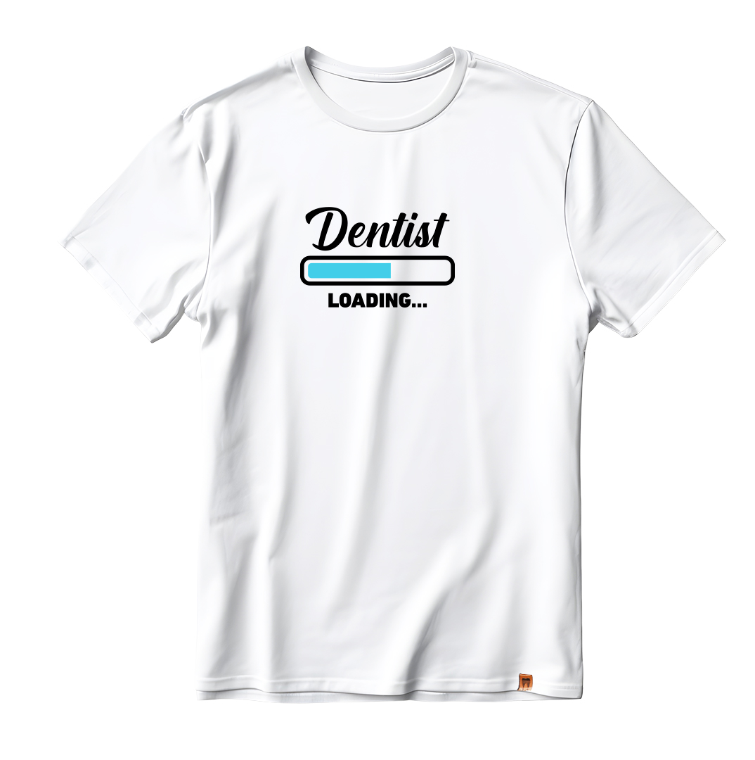 DentiCrew Round Neck Cotton T-Shirt White - Dentist Loading (S)