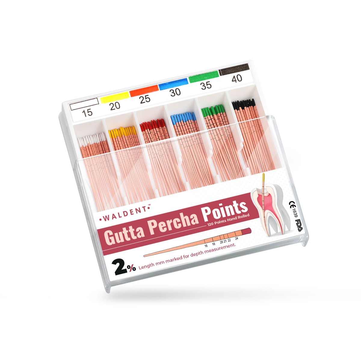 Waldent Gutta Percha Points 2% (Length Marked) #15-40