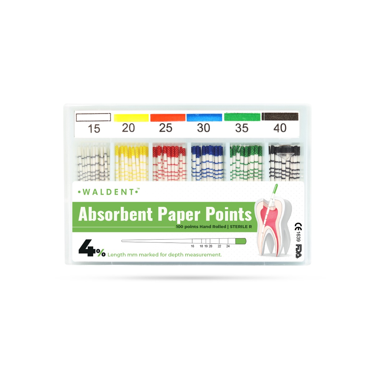 Waldent Paper Points 4% (Length Marked)