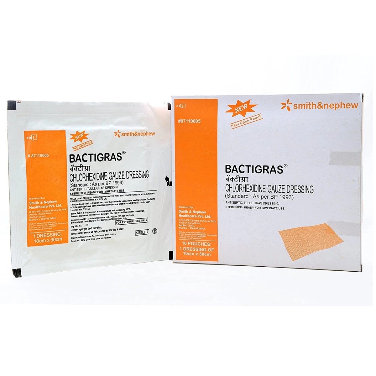 Bactigras - Chlorhexidine Gauze Dressing 10cm x 10cm