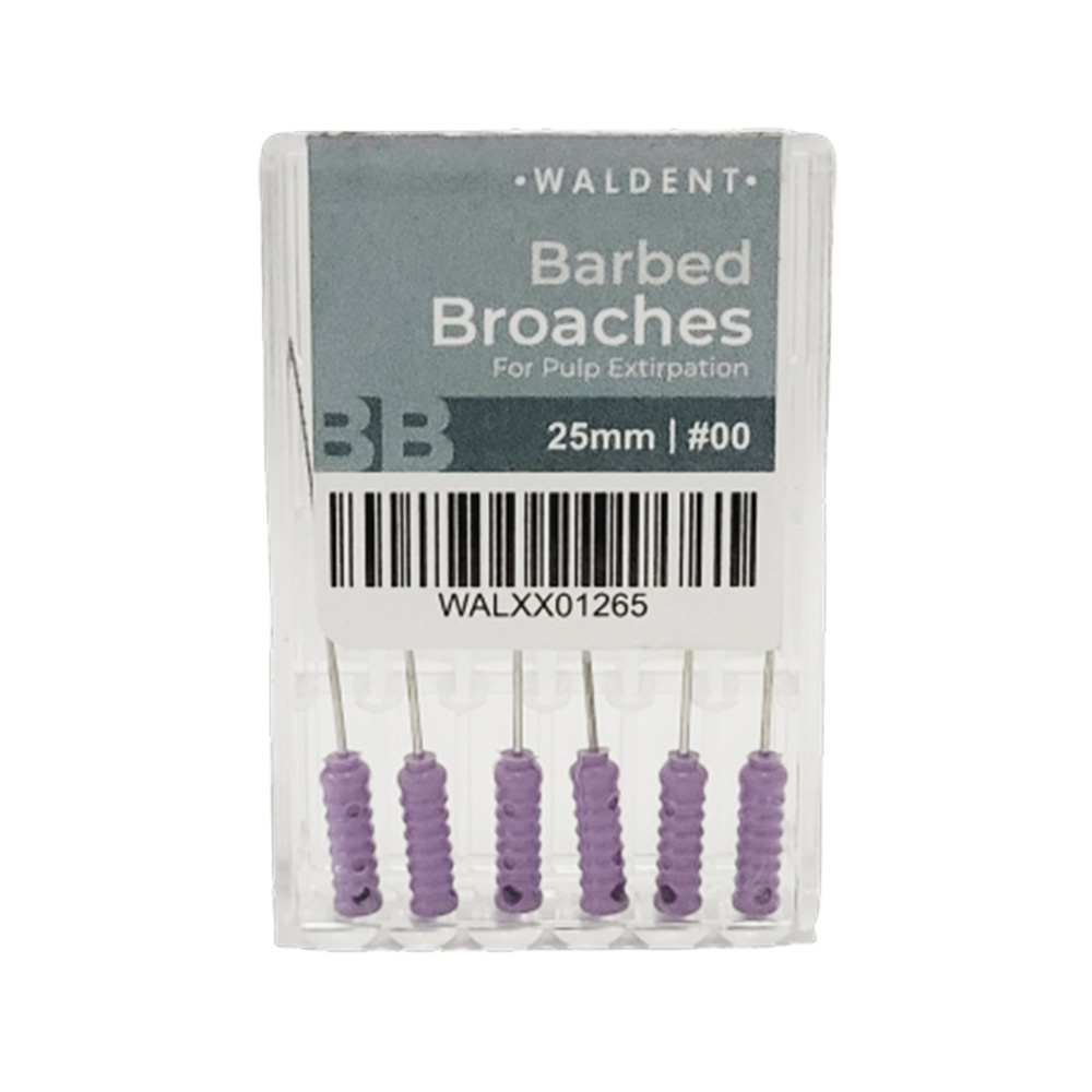 Waldent Barbed Broaches 25mm # 00 (Pack of 6)