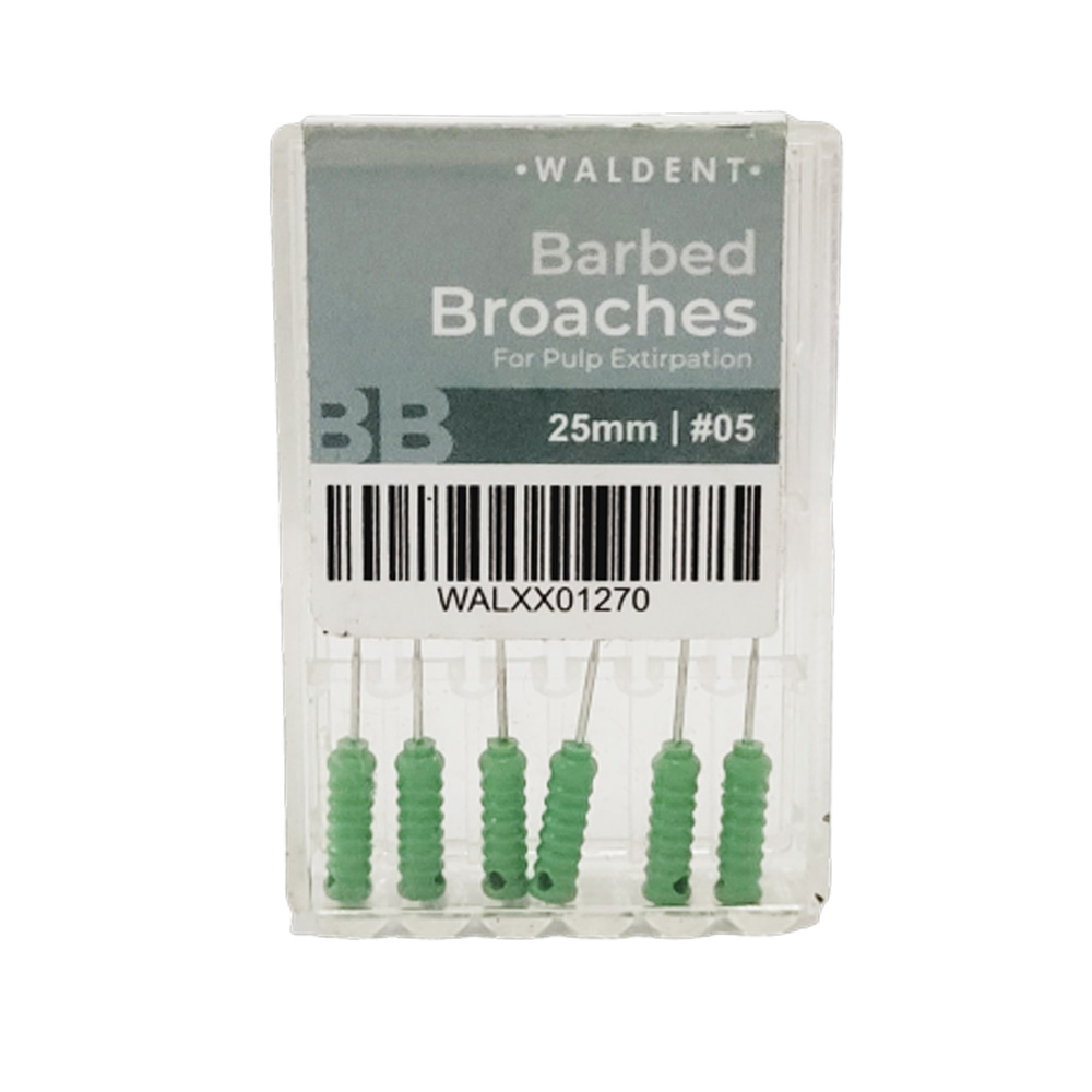 Waldent Barbed Broaches 25mm # 05 (Pack of 6)