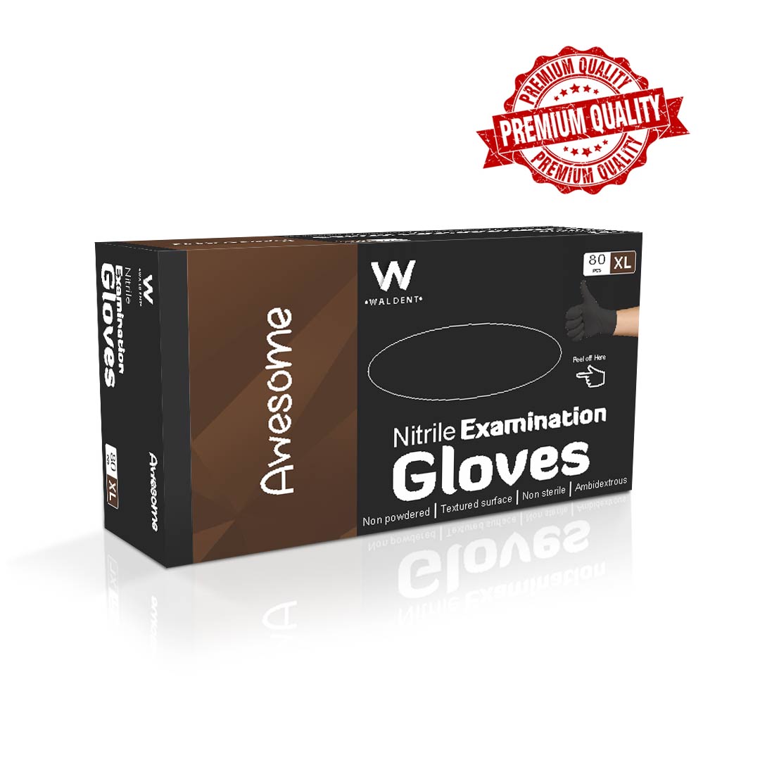 Waldent Nitrile Examination Gloves- Black (Pack of 80)
