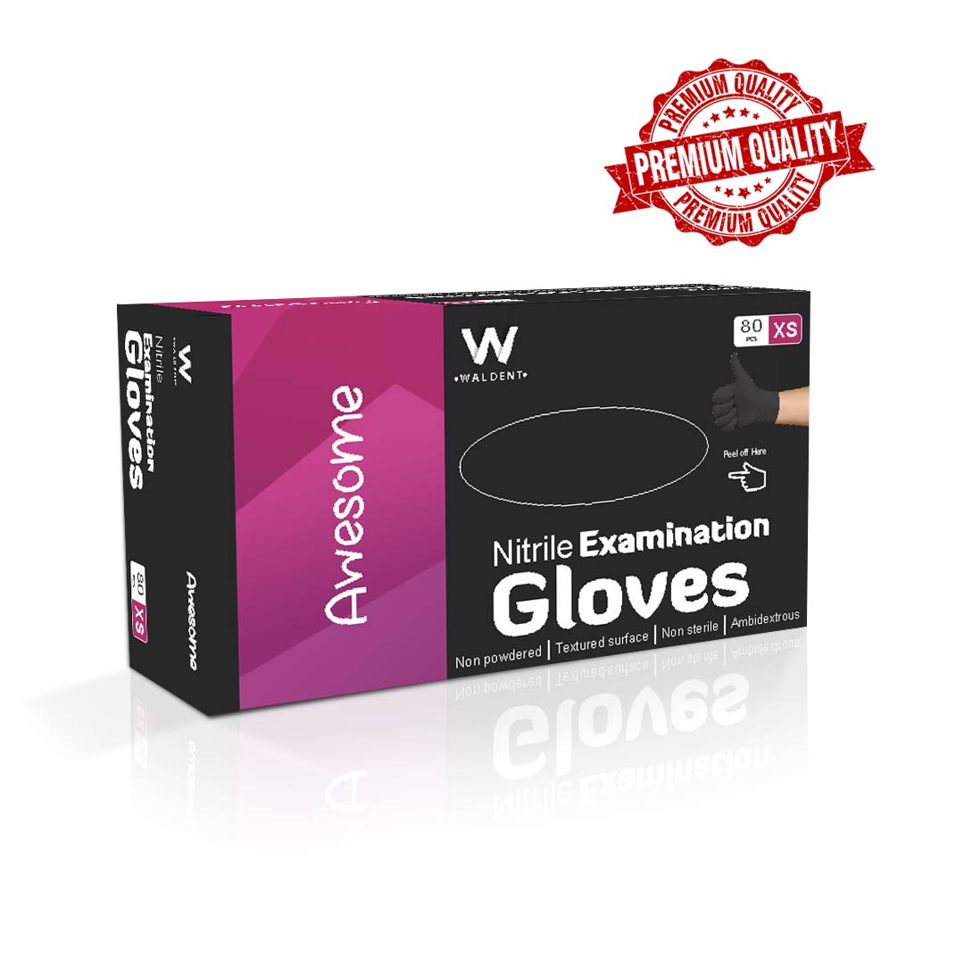 Waldent Nitrile Examination Gloves- Black (Pack of 80)