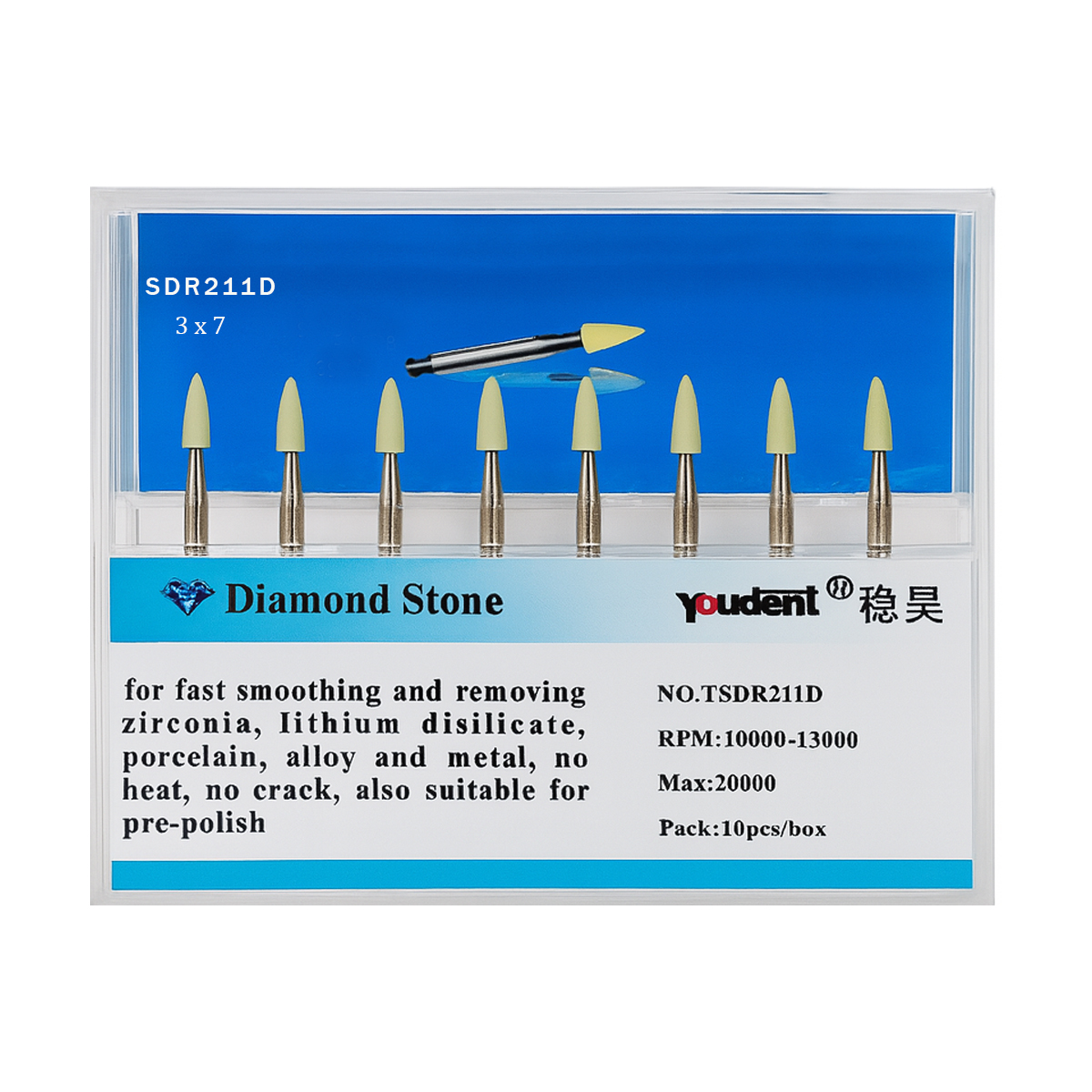 Youdent Diamond Stones For Zirconia, Ceramic, Porcelain & Metal RA