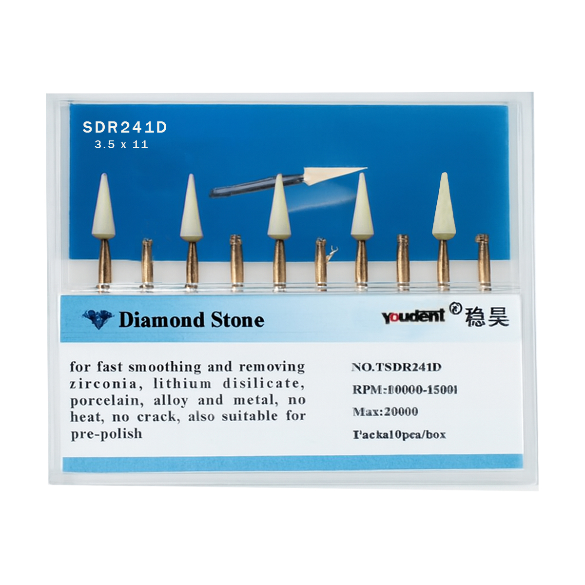 Youdent Diamond Stones For Zirconia, Ceramic, Porcelain & Metal RA