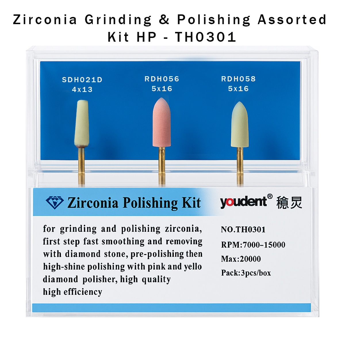 Youdent Zirconia Grinding & Polishing Assorted Kit HP