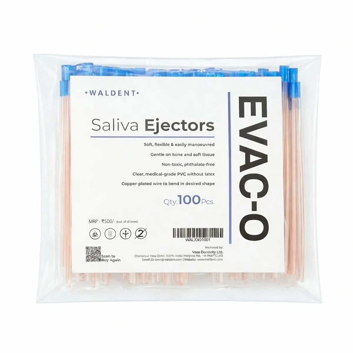 Waldent Saliva Ejector - Blue Tip (Pack Of 100 With Copper Wire)
