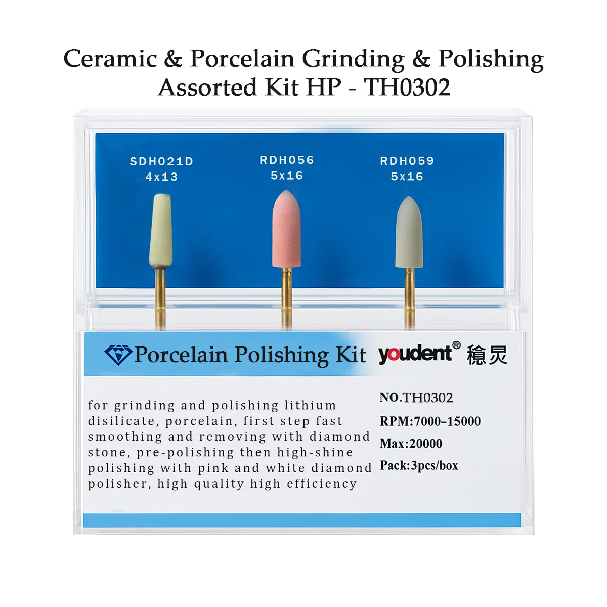 Youdent Ceramic & Porcelain Grinding & Polishing Assorted Kit HP