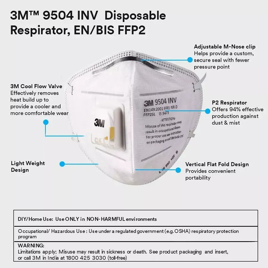 3M 9504 INV N95 Dust Pollution Mask SS1052 (Pack of 1 Pcs)
