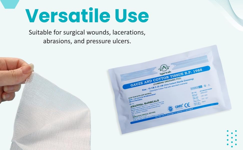 Agarwals Premium Sterile Combine Dressing Surgical Pad 10cm x 20cm (Pack of 20)