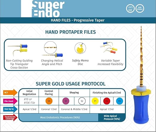 SuperEndo Gold Hand Protaper Files (Pack Of 6)   