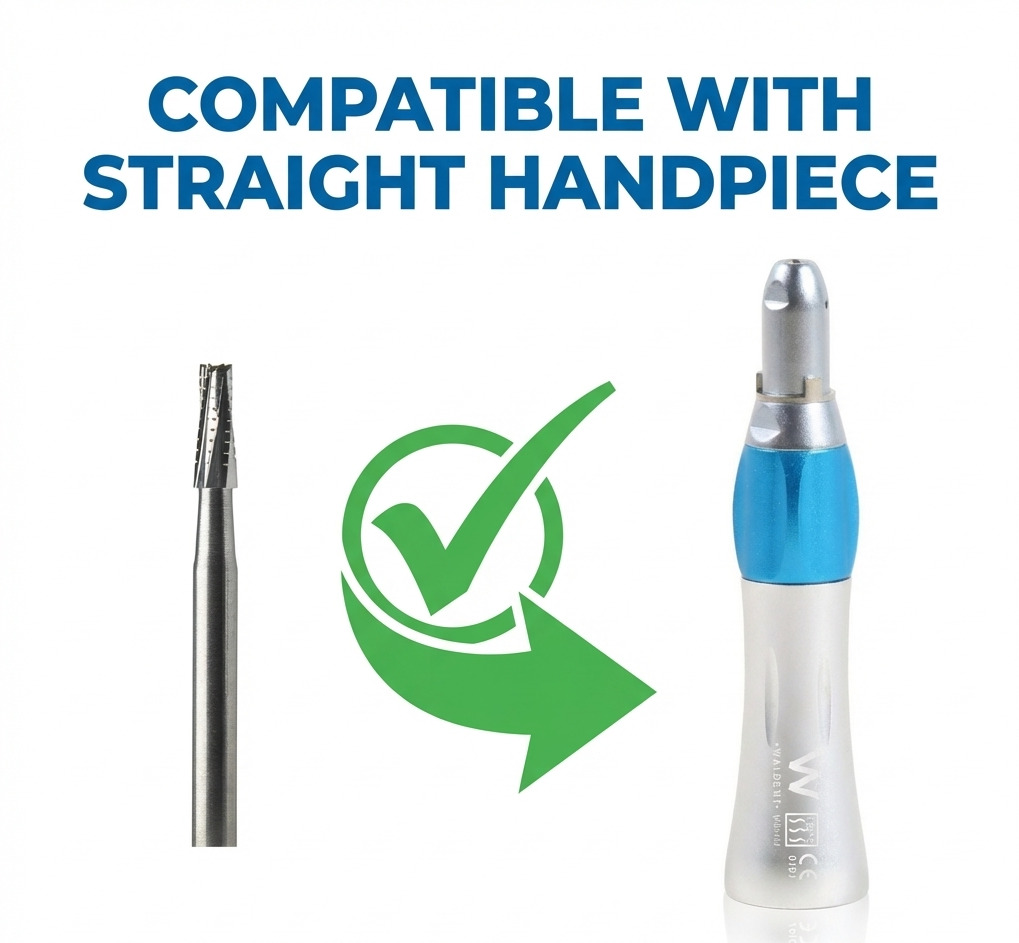 Prima Dental Carbide Straight Handpiece Taper Fissure Burs (Set Of 5 Burs)