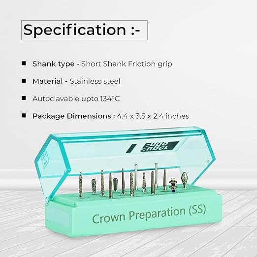 Superendo Crown Preparation Short Shank Diamond Bur Kit