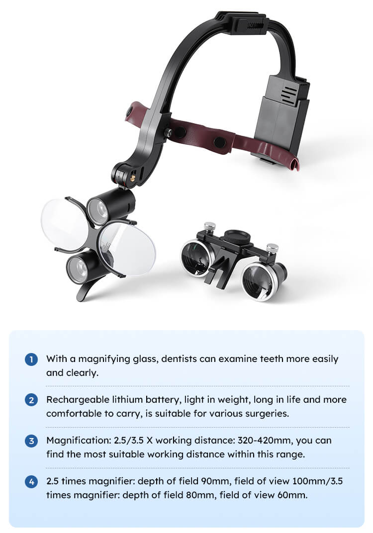 Waldent Head Mounted Double Light Magnifying Surgical Loupes