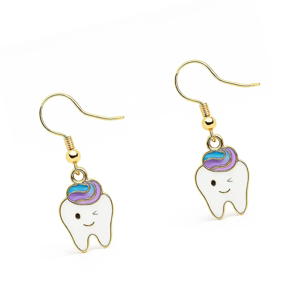 iDentical Tooth Shape Dangler Earrings With Smiley Design Purple – Set Of 1  (ZYR-4083-1)