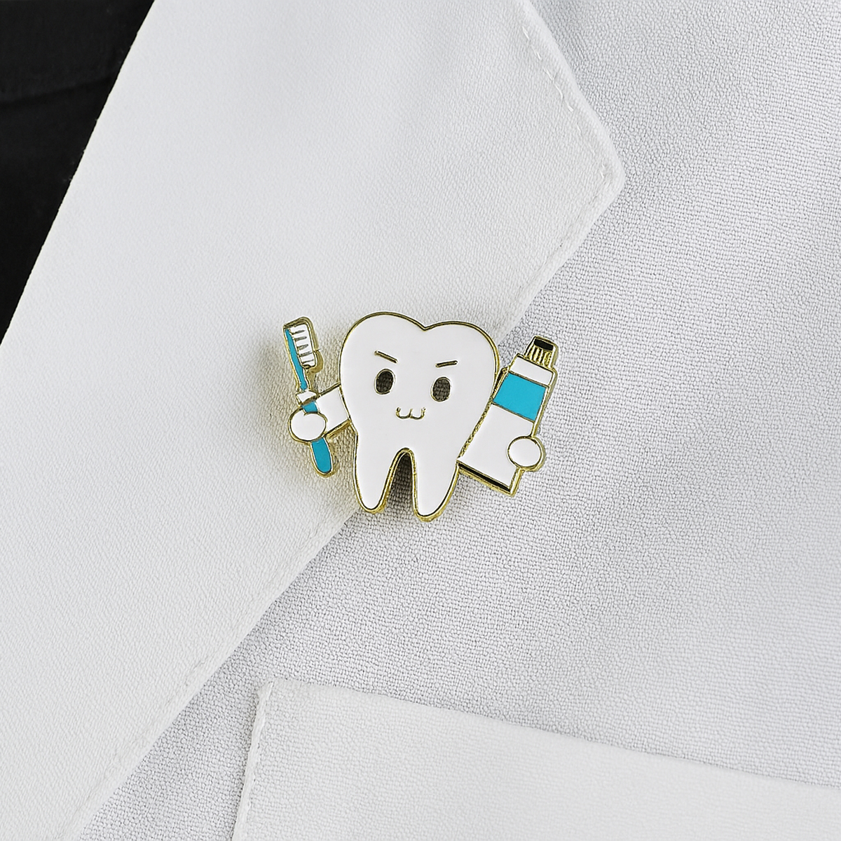 iDentical Tooth With Toothbrush & Toothpaste Shape Brooch - Pack Of 1 (ZYR-7367)