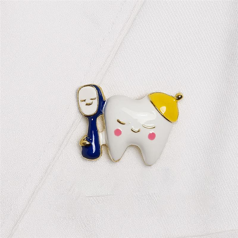 iDentical Tooth With Golden Hat & Toothbrush Shape Brooch - Pack Of 1 (ZYR-4060)