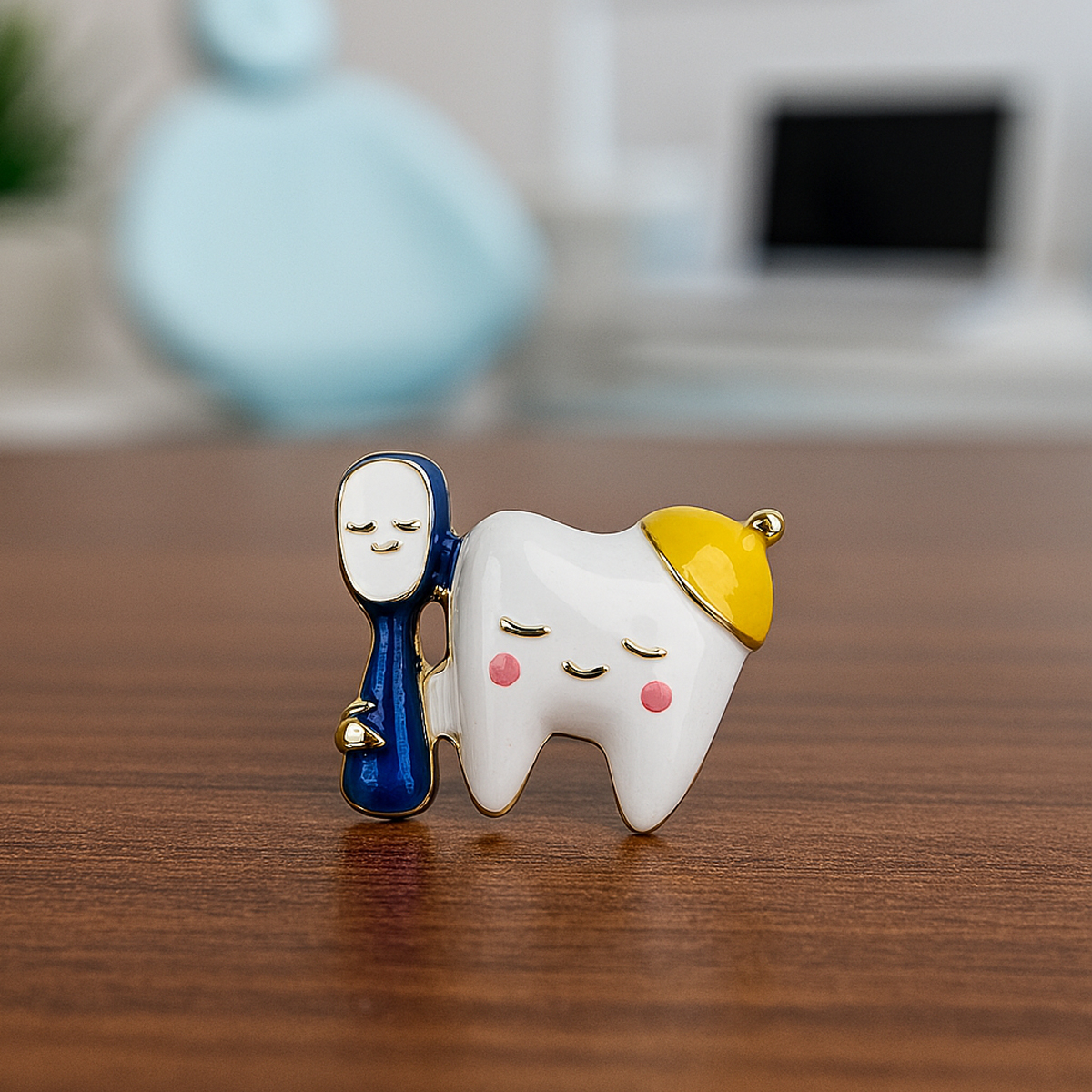 iDentical Tooth With Golden Hat & Toothbrush Shape Brooch - Pack Of 1 (ZYR-4060)
