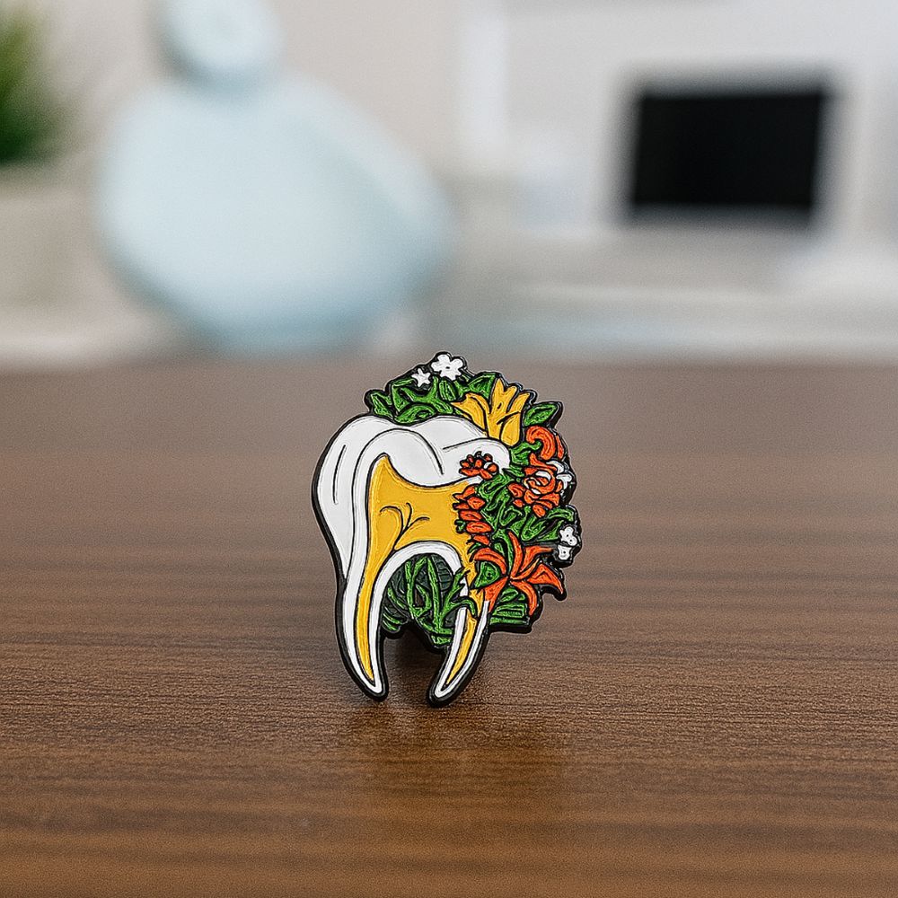 iDentical Tooth Shape Brooch With Floral Design - Pack of 1 (ZYR-7608)